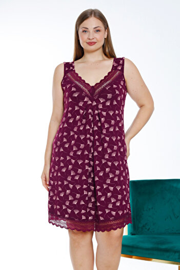 İntensive Print Lace Suspender Women's Plus Size Stretchy Viscous Nightgown