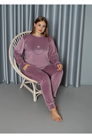 Lady Lilac Plus Size Velvet Pajama Set