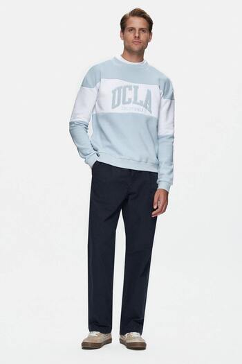 UCLA Archer Mavi Bisiklet Yaka Nakışlı Şardonlu Loose Fit Erkek Sweatshirt