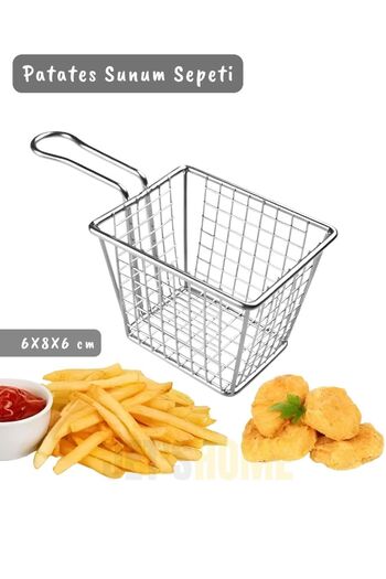 Jet's Home Square Potato Presentation Basket Stainless Steel Potato Holder Frying Rack 6X8X6 cm