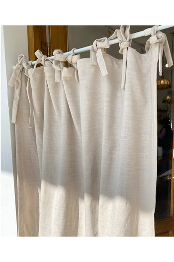 Perdeplus Vintage Rope Laced 100% Cotton Linen Curtain - Natural Buldan Rustic