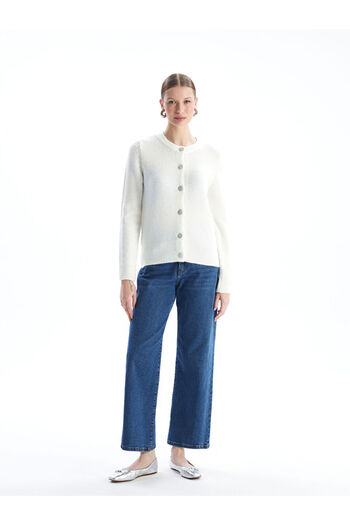 LC Waikiki LCW Crew Neck Plain Long Sleeve Women's Knitwear Cardigan
