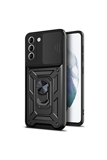Fibaks Samsung Galaxy S21 Fe Case Camera Protected Sliding Ring Armor Military Tank Armor