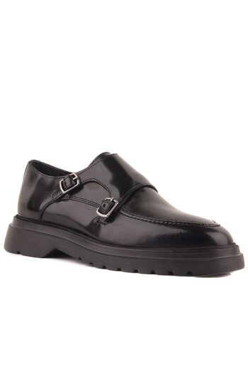 iskarpino Black Buckle Leather Laceless Men's Casual Shoes