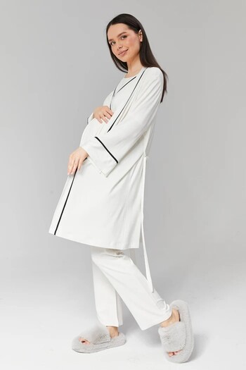Rimel Homewear Maternity Pajama Set with Piping and Dressing Gown