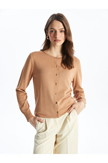 LC Waikiki Women's Knitwear Cardigan - Crew Neck, Solid Long Sleeve