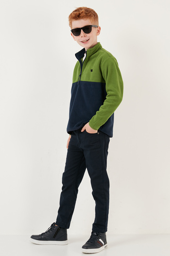 Lela Soft Textured Half Zipper Color Block Stand Collar Polar Unisex Children's Fleece5905004