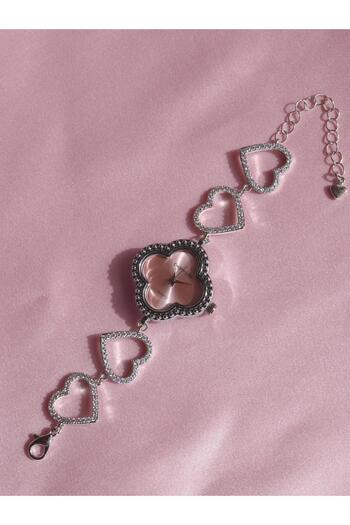 Reorah Collection Love in Time Saat - Pembe Kalpli Beyaz Zirkon Taşlı Saat