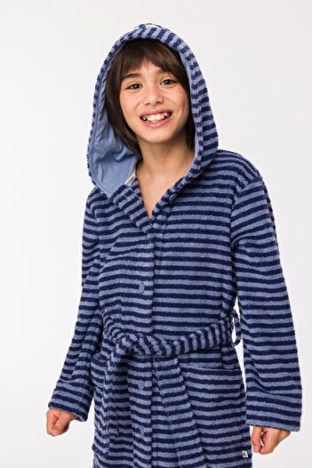 Woody Striped Blue Towel Bathrobe-Robe - 2-8 Years
