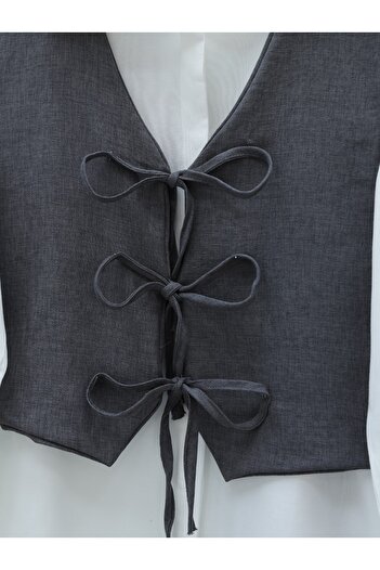 Modamorfo Smoke Colored Linen Set - Lace-Up Shirt, Vest and Trousers