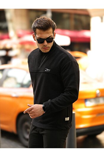 Valiberta Premium Φούτερ με μισό φερμουάρ Fleece - Μαύρο