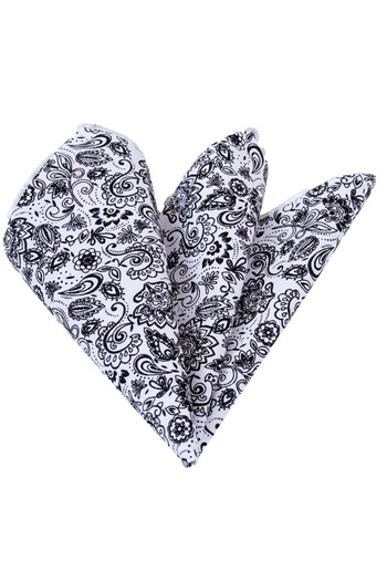 Exve Exclusive Black Shawl Pattern Printed Cotton Collar Pocket Handkerchief on White