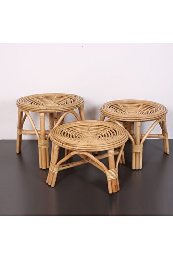 Mylamp YUMRU DOĞAL KUBU RATTAN 40x35Sehpa & Tabure