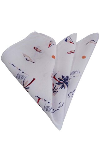 Exve Exclusive Hawaii Beach Pattern Printed Collar Pocket Handkerchief on White