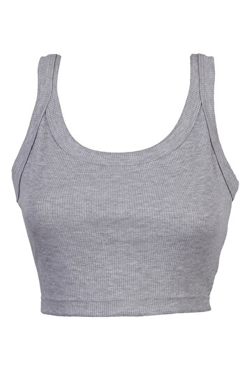 Nicoletta Women's CorduroyCropTank Top - Thick Strap, No Pads, Gray