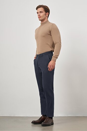 İmza Dark Navy Cotton Side Pocket Casual Comfort Fit Chino Trousers 1003245153