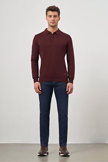 İmza Claret Red Polo Collar Classic Comfort Fit Knitwear - Long Sleeve 1012245007