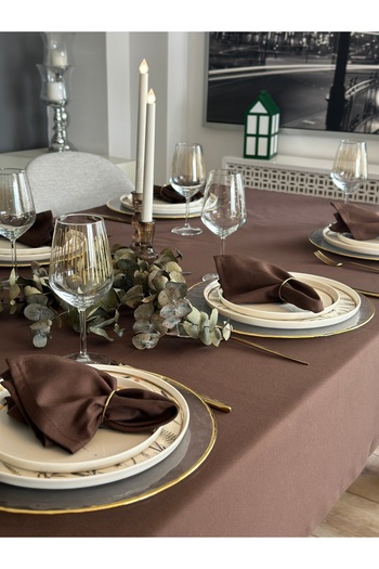 Decamor home Cotton Linen Stain Resistant Fabric Brown Table Cloth