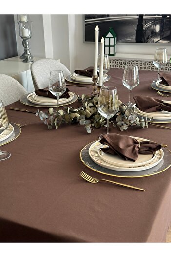 Decamor home Cotton Linen Stain Resistant Fabric Brown Table Cloth