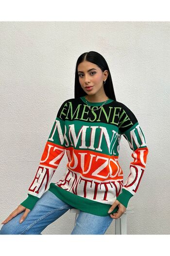 vuvutasarım New Season Mixed Color Patterned Women's Knitwear Sweater 10476