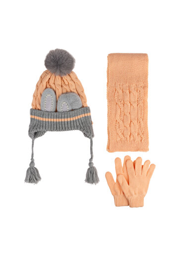 Aware Time Kitti 4-8 Years Old Girl's Fleece Scarf Beanie Gloves Set of 3