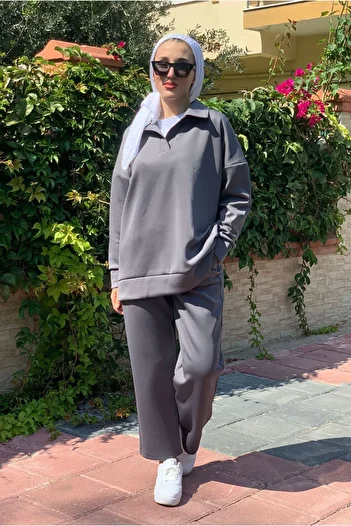 Moda Rosa 25K2267 - Anthracite - V-Neck Scuba Double Set