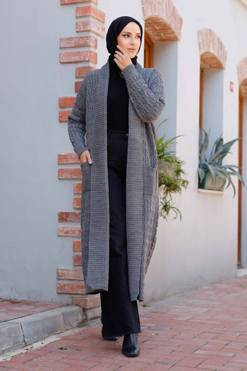 Pamuk Butik Women's Chain Knitted Shawl Collar Pocket Knitwear Cardigan