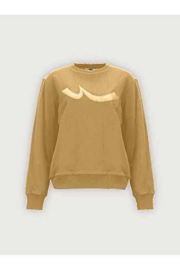 Ltb Sıgn Printed Crew Neck Long Sleeve Basic Camel Sweatshirt