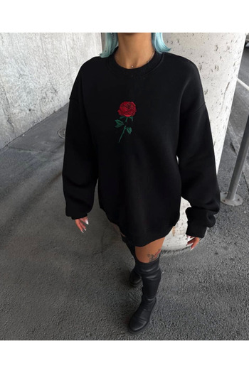 Kokosh moda Hanorac oversize cu imprimeu cu gât cu trei fire - negru