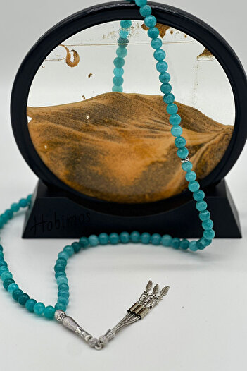 Hobimos Set of 99 Silver Plated Tassels 8 mm Turquoise Natural Stone Prayer Rosary
