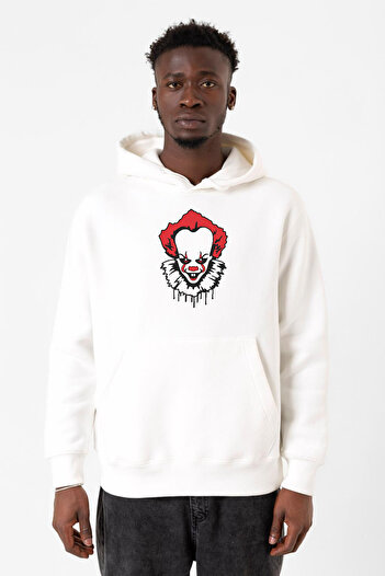 Tshirthane Pennywise Face Білий Чоловічий 3-панельний Світшот з Капюшоном