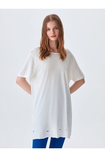 Ltb Tricou alb supradimensionat cu detalii la spate