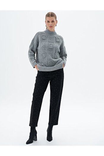 Kayra Black Hotfix Printed Denim Trousers