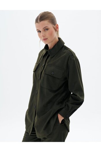 Kayra Khaki Velvet Set - Buttoned