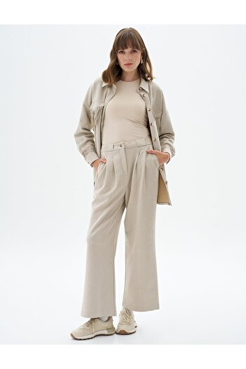 Kayra Cream Colored Pleated Suede Pants