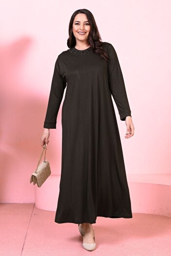 Ferace Γυναικείο φόρεμα Hijab Viscose Stone Printed Χακί
