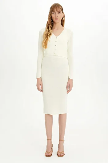 SHERIN Ecru Corduroy Skirt Cardigan Set