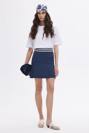 SHERIN Indigo Knitwear Pleated Skirt