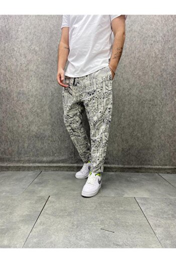 FıttingRoom Aztec Pattern Baggy Trousers with Elastic Waist