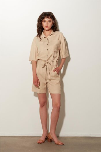 SHERIN Ecru Belted Shorts Jumpsuit