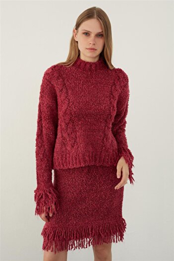 SHERIN Fuchsia Knitwear Sweater and Skirt Set - Tassels