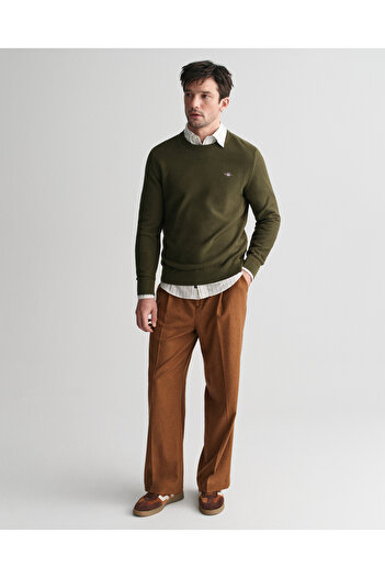 Gant Erkek Yeşil Regular Fit Bisiklet Yaka Kazak