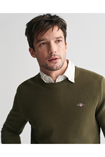 Gant Erkek Yeşil Regular Fit Bisiklet Yaka Kazak