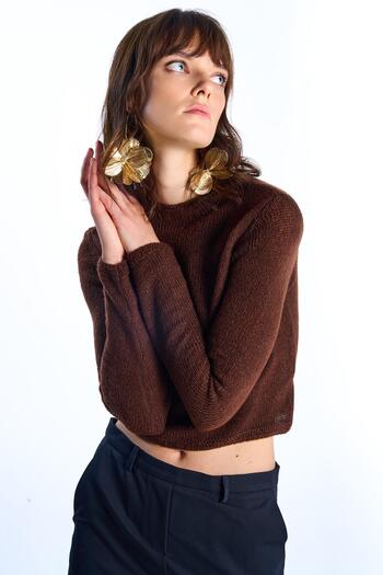 SHERIN Brown Knitwear Crop Sweater