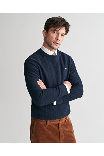 Gant Erkek Lacivert Regular Fit Bisiklet Yaka Kazak