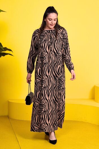 Ferace Woman's Large Size Patterned Viscose Dress Mother Brown