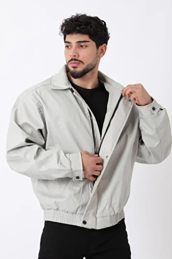 Stilkombin Oversize Elastic Waist Faux Leather Coat Arw-Ovr-50372