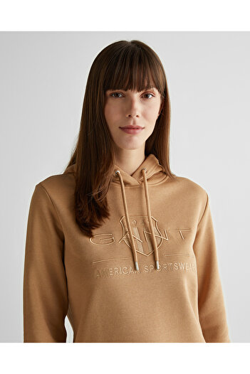 Gant Kadın Kahverengi Regular Fit Kapüşonlu Logolu Sweatshirt