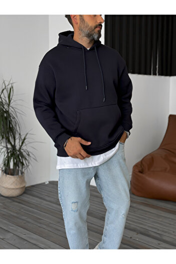 BYBASICMAN Lacivert Basic Kapüşonlu Sweatshirt BY-057
