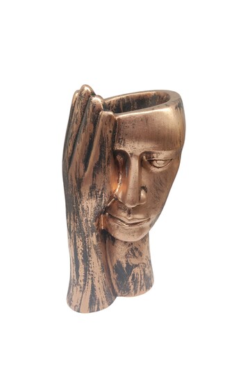Peramari Polyester Women's Faced Flower Pot Vase - Copper Antique Single Decorative